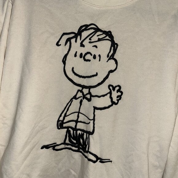 Zara Peanuts Snoopy Linus Print Pullover Long Puffed Sleeve Sweater Size Medium - Picture 3 of 7